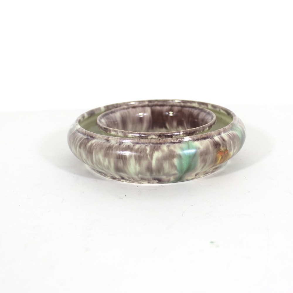 Small MCM Pansy Ring Vintage German Pottery Ikebana Flower Frog Vase, Circular